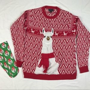 Llama Christmas Sweater (S) with Llama Socks (M)